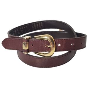 New York Studio Belt Made In Italy Leather  Preppy Minimalist Brass Gold Buckle
